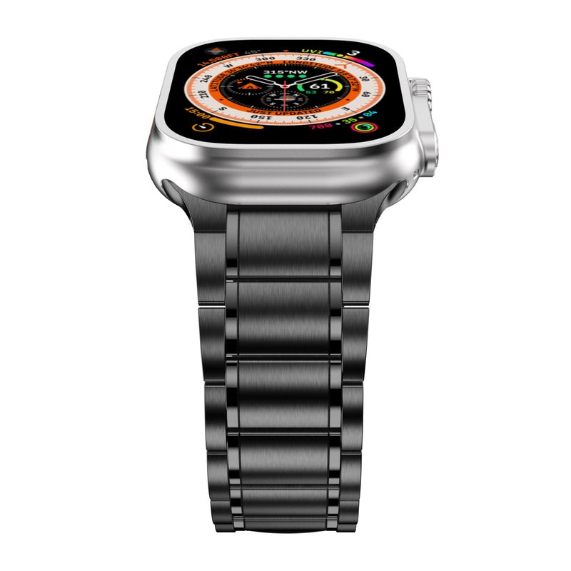 BaiHui سوار بايهوى من التيتانيوم متوافق مع سوار آبل 49 مم 45 مم 44 مم 42 مم للرجال، سوار معدني من التيتانيوم بديل لساعات ألترا و SE و السلسلة 8 7 6 SE 5 4 3 2، أسود - Image 3